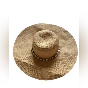 Ardene Beige Wide-Brim Hat with Shell Accents